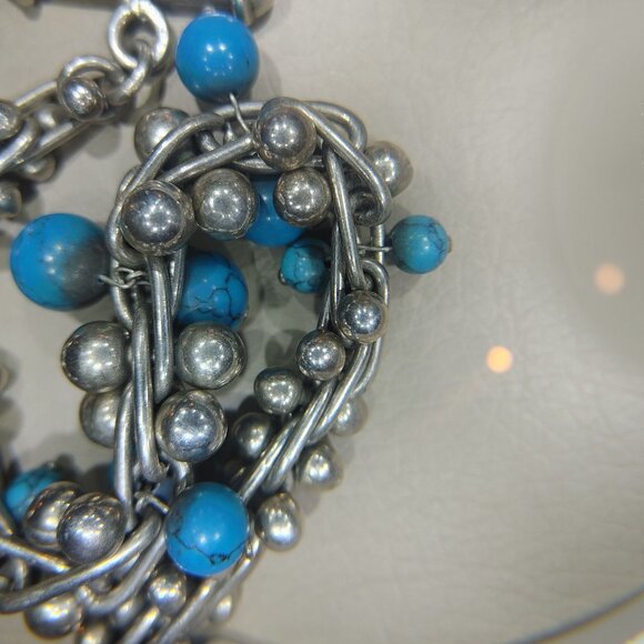 Sterling Silver Bracelet Turquoise Beaded Faux Stone - Picture 13 of 16